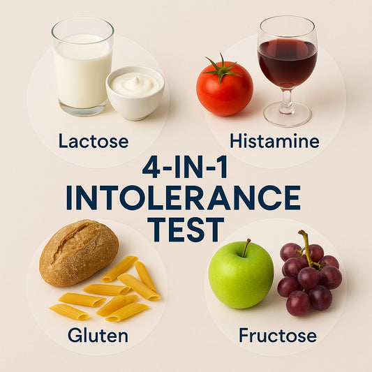 1x 4-fach Testkit für Laktose/Fruktose/Gluten & Histamin Unverträglichkeit | DNA Analyse deiner genetischen Veranlagung
